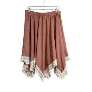 Hayden Faux Suede Midi Asymmetrical‎ Skirt Women's L Pink Crochet Fairycore Y2k